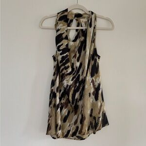 Adiva Black and Cream Asymmetrical Tank Top